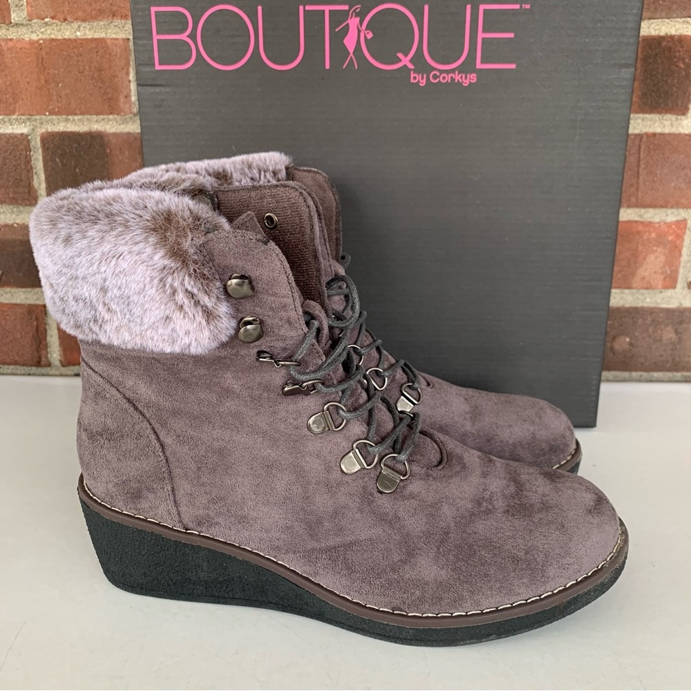 Boutique By Corkys Fox Bay Grey Ankle Boots Lace Up Women’s US 9 M